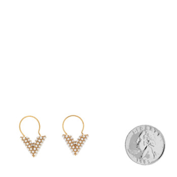 LOUIS VUITTON Pearl Brass Essential V Hoop Earrings Gold