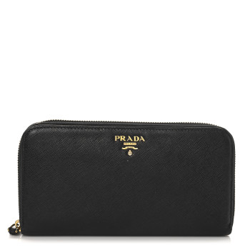 PRADA Saffiano Metal Zip Around Wallet Black