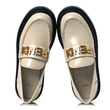 FENDI Vitello Abrasivato Fendigraphy 50mm Loafers 40 Blanco Babe