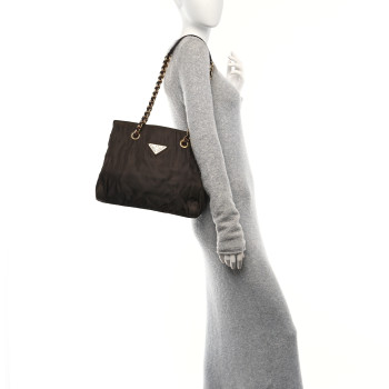 PRADA Tessuto Nylon Acciaio Chain Shoulder Bag Moro