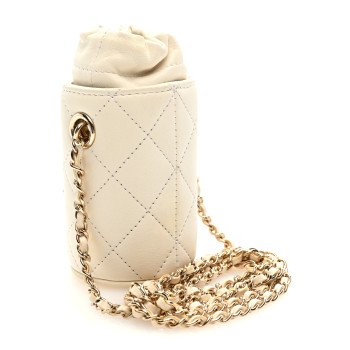 CHANEL Lambskin Quilted Mini Bucket Bag With Chain White