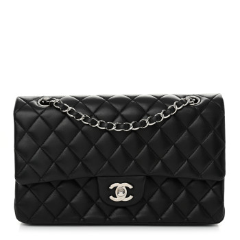 CHANEL Lambskin Quilted Medium Double Flap Black