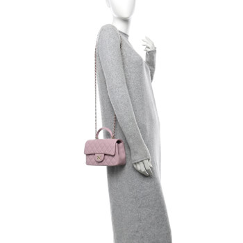 CHANEL Lambskin Quilted Mini Top Handle Rectangular Flap Light Pink