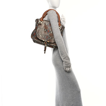 CHLOE Snakeskin Embossed Calfskin Medium Marcie Satchel Brown Multicolor