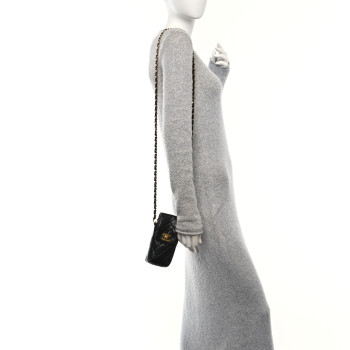 CHANEL Lambskin Quilted Phone Holder Black
