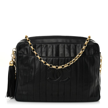 CHANEL Lambskin Vertical Quilted Tassel Camera Case Black