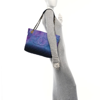 CHANEL Wool Tweed CC Tote Purple Black Blue
