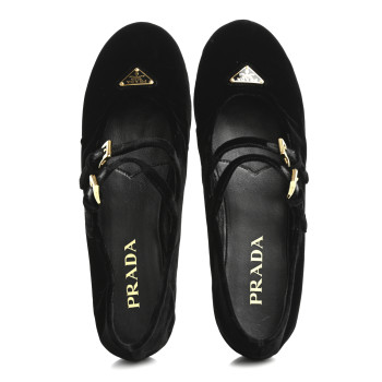 PRADA Velvet Ballerina Flats 38 Black