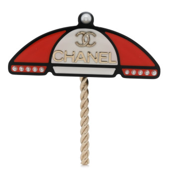 Resin Pearl Umbrella Brooch Gold Red White