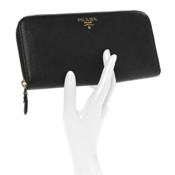 PRADA Saffiano Metal Zip Around Wallet Black