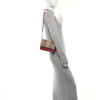 BURBERRY Calfskin Vintage Check Hayes Crossbody Parade Red