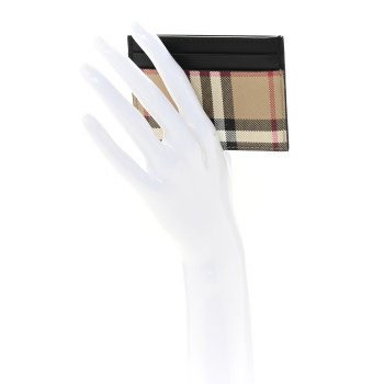 BURBERRY Smooth Calfskin Coated Canvas Vintage Check Sandon Card Case Beige Black