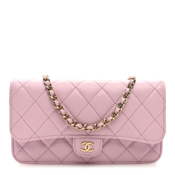 CHANEL Caviar Quilted Flap Clutch with Chain Pink