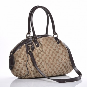GUCCI Monogram Medium Sukey Boston Bag Brown 220377