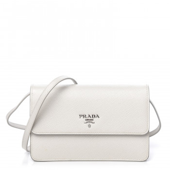 PRADA Saffiano Metal Flap Wallet With Strap Talco