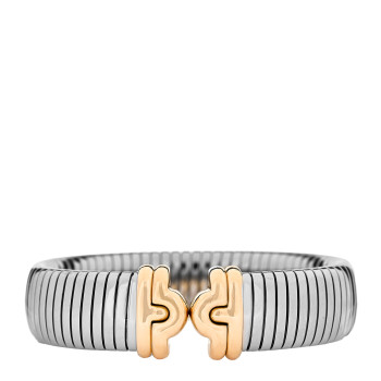 BULGARI Stainless Steel 18K Yellow Gold Wide Tubogas Bracelet
