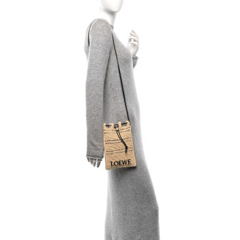 LOEWE Raffia Logo Drawstring Pocket Crossbody Natural Black
