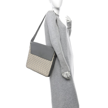 GUCCI GG Supreme Monogram Selleria Calfskin Satchel Messenger Bag Ecru Grigio