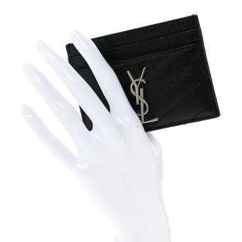 SAINT LAURENT Grain De Poudre Matelasse Chevron Monogram Credit Card Case Black