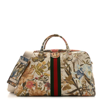 GUCCI GG Supreme Monogram Ophidia Flora Print Large Duffle Bag Beige Blue Multicolor