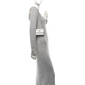 CHANEL Metallic Goatskin Quilted Crystal CC Walk Of Fame Clutch With Chain Silver