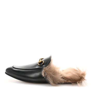 GUCCI Calfskin Fur Mens Princetown Slippers 8.5 Black
