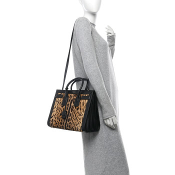 SAINT LAURENT Calf Hair Leopard Print Small Sac De Jour Black