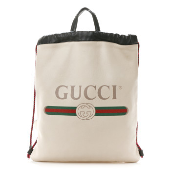 GUCCI Calfskin Logo Drawstring Backpack Mystic White