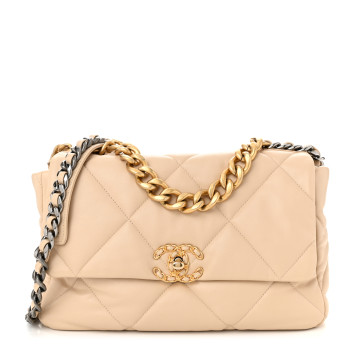 CHANEL Lambskin Quilted Large Chanel 19 Flap Beige CHANEL Lambskin Quilted Large Chanel 19 Flap Beige