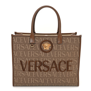 VERSACE Jacquard Canvas Large Allover Medusa Tote Beige