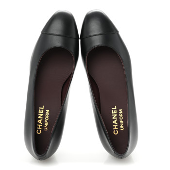 CHANEL Lambskin Cap Toe CC Uniform Pumps 37 Black