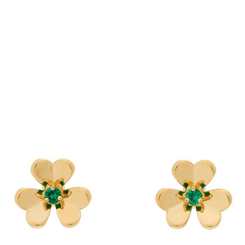 VAN CLEEF & ARPELS 18K Yellow Gold Emerald Mini Frivole Earrings