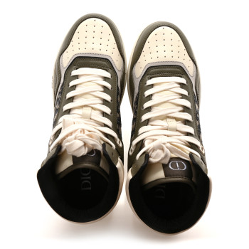 CHRISTIAN DIOR Smooth Calfskin Jacquard Oblique Mens B27 Mid Top Sneakers 43 Green Beige