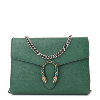 GUCCI Calfskin Mini Dionysus Chain Wallet Emerald