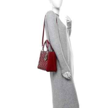 CHRISTIAN DIOR Patent Cannage Medium Lady Dior Burgundy Red