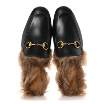 GUCCI Calfskin Fur Mens Princetown Slippers 8.5 Black