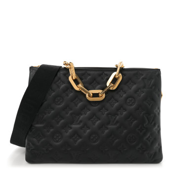 LOUIS VUITTON Lambskin Embossed Monogram Coussin MM Black