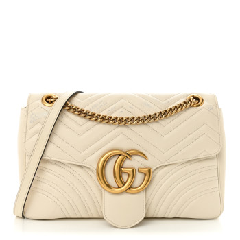 GUCCI Calfskin Matelasse Medium GG Marmont Shoulder Bag White