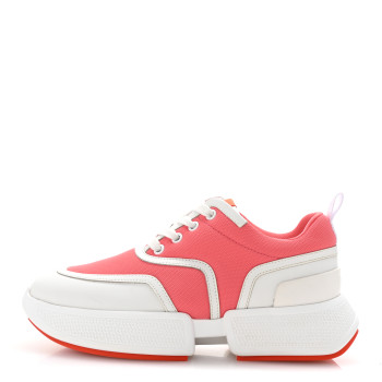 HERMES Mesh Calfskin Womens Giga Sneakers 37.5 Rose Du Desert White