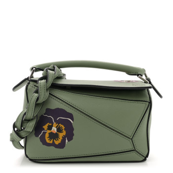LOEWE Calfskin Mini Pansies Puzzle Bag Rosemary