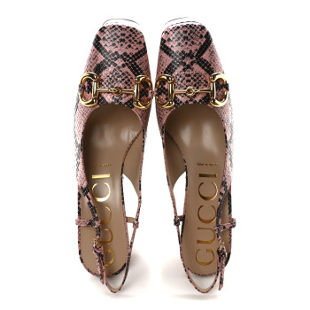 GUCCI Calfskin Python Print Horsebit Platform 35/120mm Slingback Pumps 40 Wild Rose