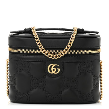 GUCCI Calfskin GG Matelasse Mini Top Handle Bag Black