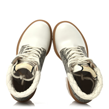 GUCCI Apollo Calfskin GG Supreme Nappa Samoa Quilted Lace Up Ankle Boots 36 Mystic White Beige Ebony