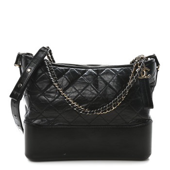 CHANEL Aged Smooth Calfskin Quilted Medium Gabrielle Logo Hobo Black