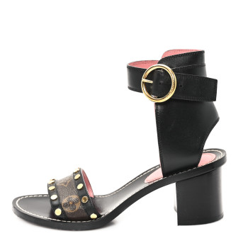 LOUIS VUITTON Calfskin Monogram Passenger Sandals 37 Black