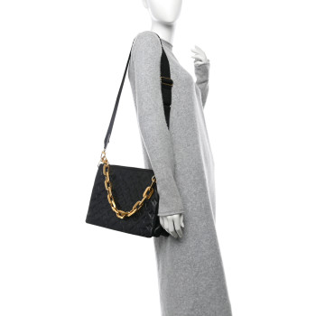 LOUIS VUITTON Lambskin Embossed Monogram Coussin MM Black