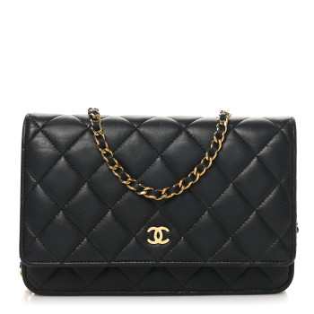 CHANEL Lambskin Quilted Wallet On Chain WOC Black
