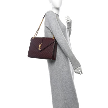 SAINT LAURENT Grain De Poudre Mixed Matelasse Large Triquilt Monogram Satchel Rouge Legion