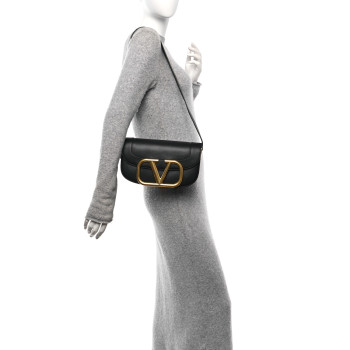 VALENTINO GARAVANI Smooth Calfskin Supervee Shoulder Bag Black
