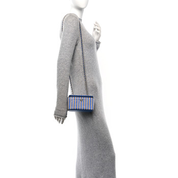 CHANEL Raffia Jute Striped Small Vanity Case With Chain Blue Beige
